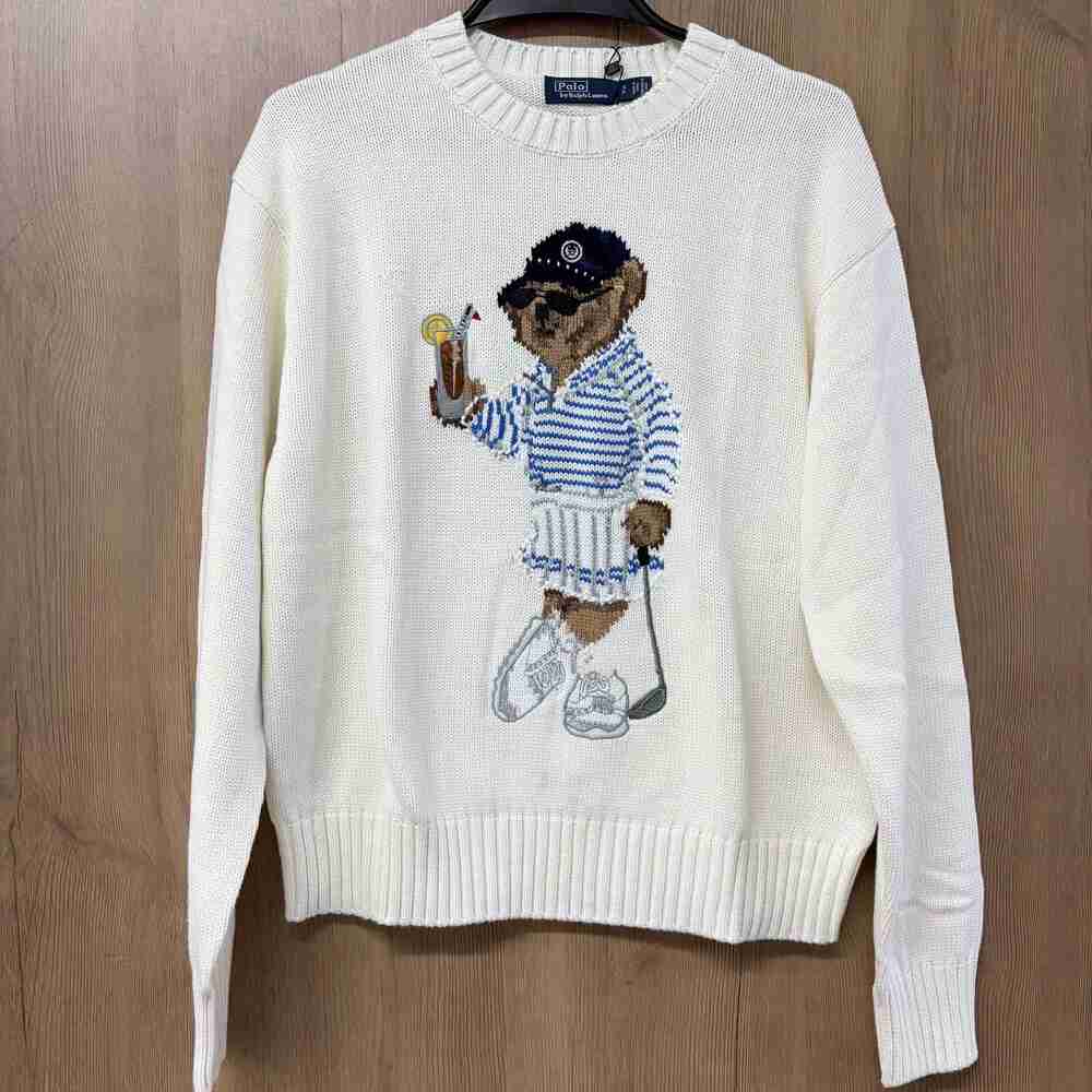 Polo Ralph Lauren Golf Bear White Knit Sweater